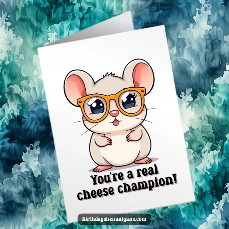 Funny Free Printable Congratulations Card: A jovial mouse wearing tiny party glasses, celebrating a momentous achievement with gusto.