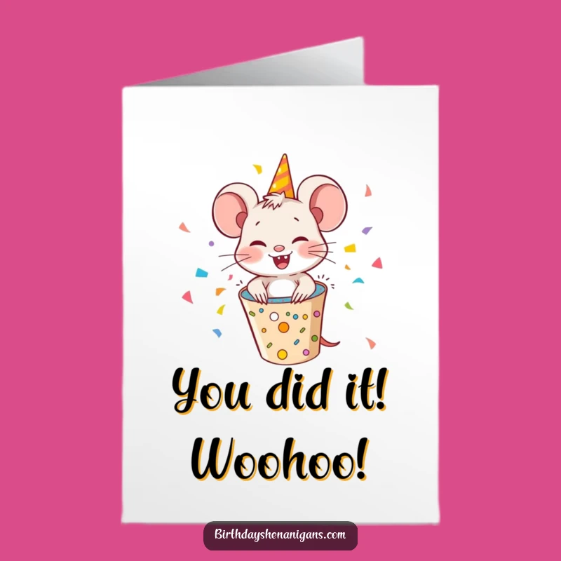 Free Printable Funny Congrats Card: Mouse Party Popper Downloadable Gift for Any Occasion