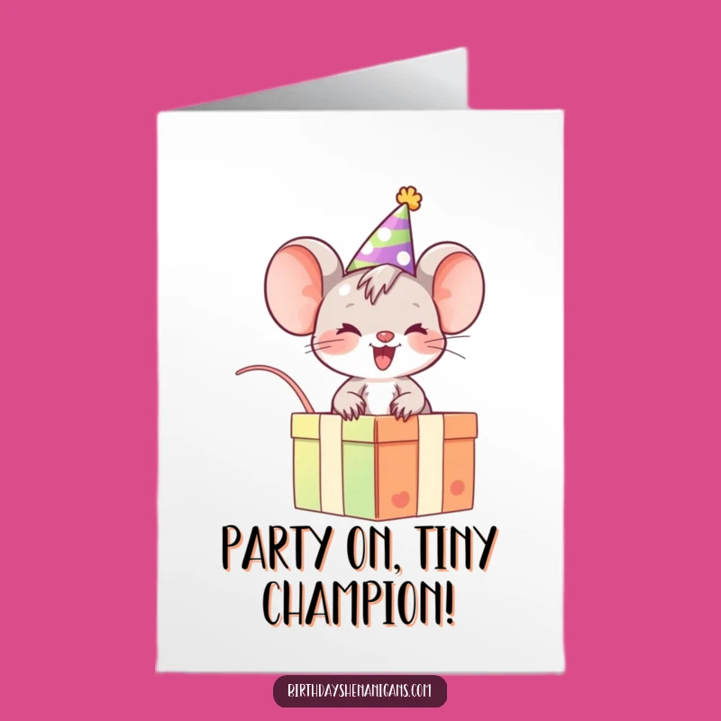 Free Printable Mouse Riding Gift Box Card: Funny Congrats Downloadable