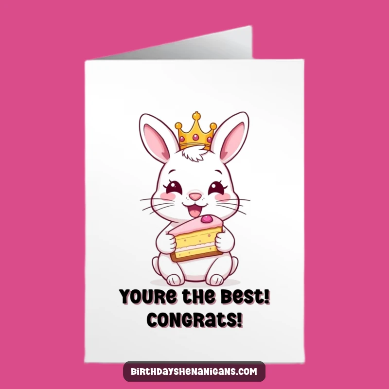 Free Printable Rabbit Congrats Card: Royal Cake Celebration for a Funny Downloadable Gift