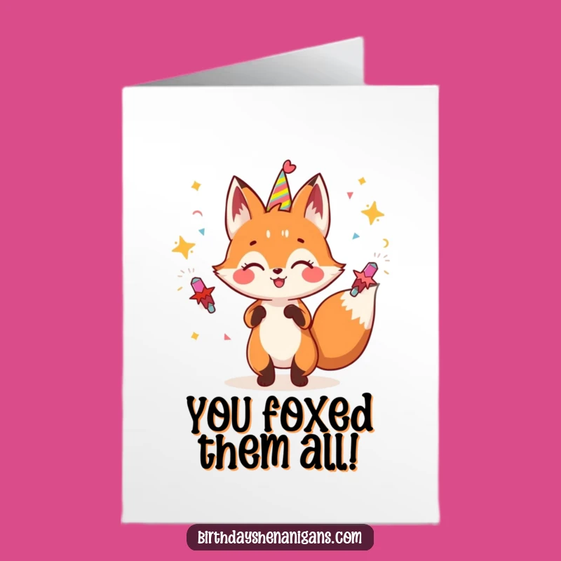 Free Printable Congrats Card: Fox Juggles Success Downloadable