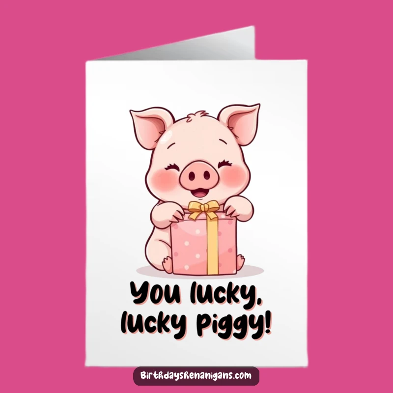 Free Printable Congrats Card: Kawaii Piggy's Gift Joy, Downloadable Celebration