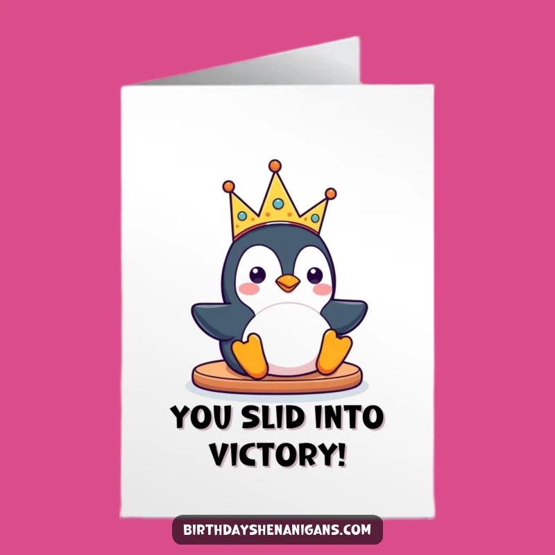 Free Printable Congrats Card: Kawaii Penguin Celebrates with Crown