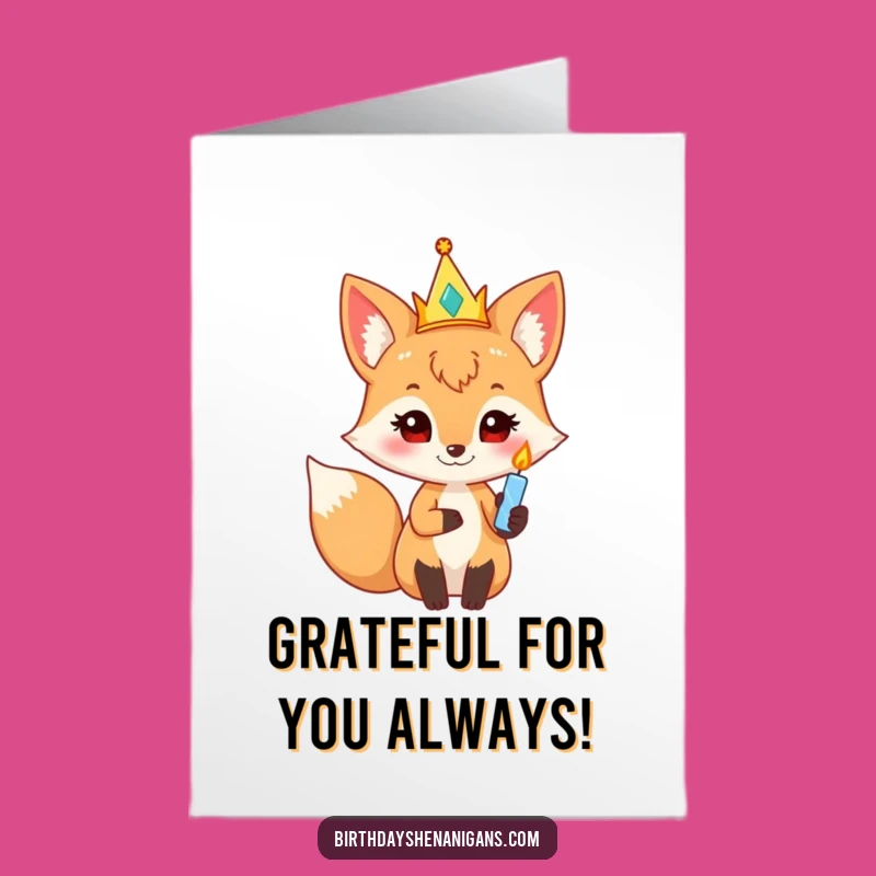 Free Printable Funny Thank You Card: Fox Candle Gift Thank You Downloadable