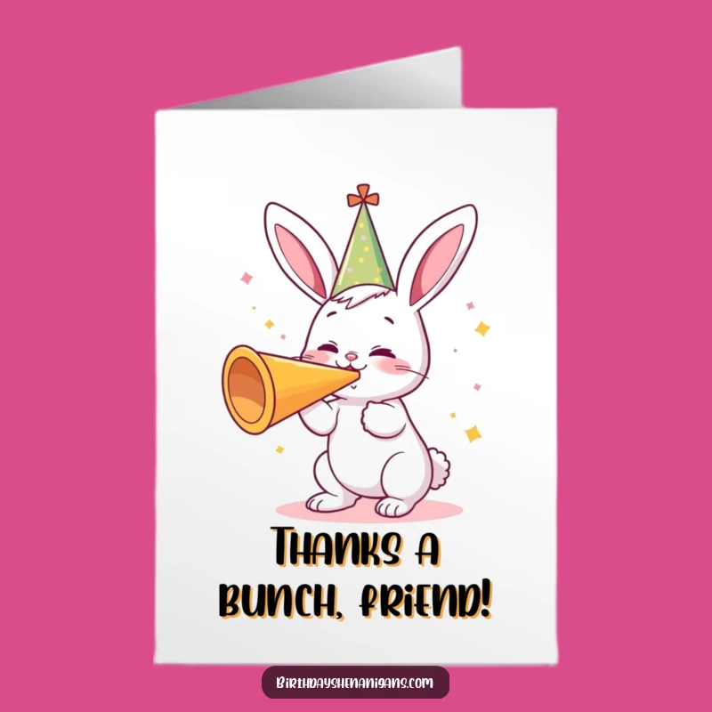 Free Printable Thank You Card: Bunny Horn Blower Expressing Gratitude Hilariously