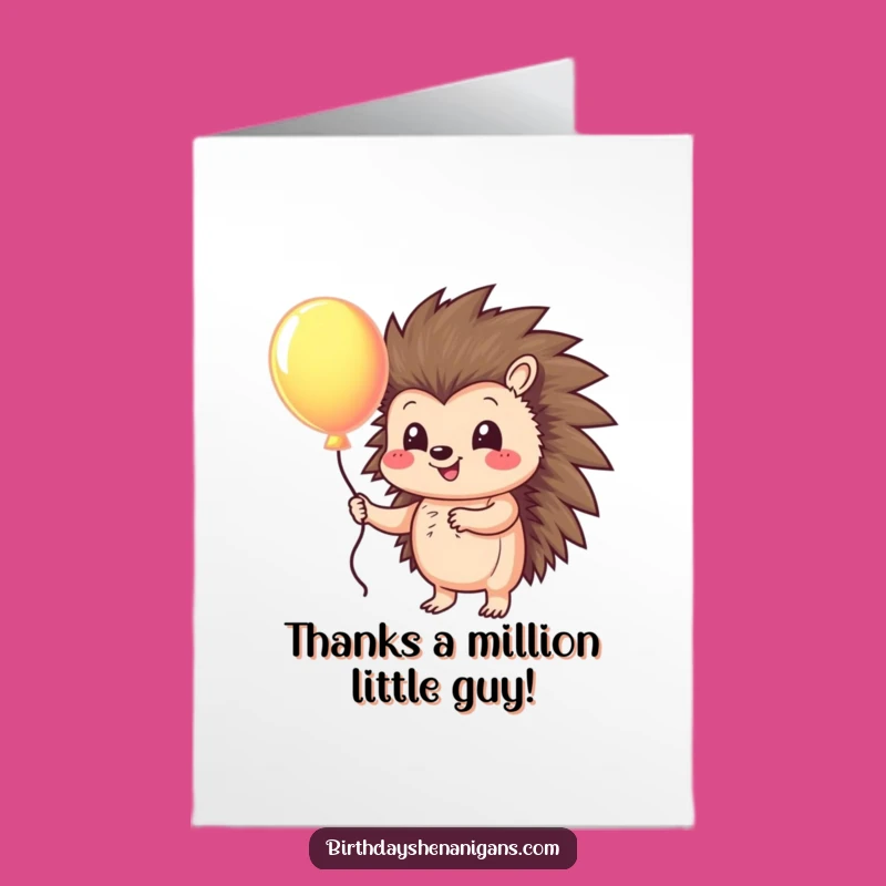 Free Printable Thank You Card: Hedgehog with Balloon for Sweet Appreciation