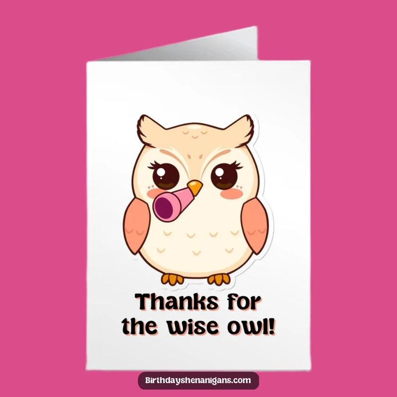 Free Printable Thank You Card: Kawaii Owl's Blower Thanks