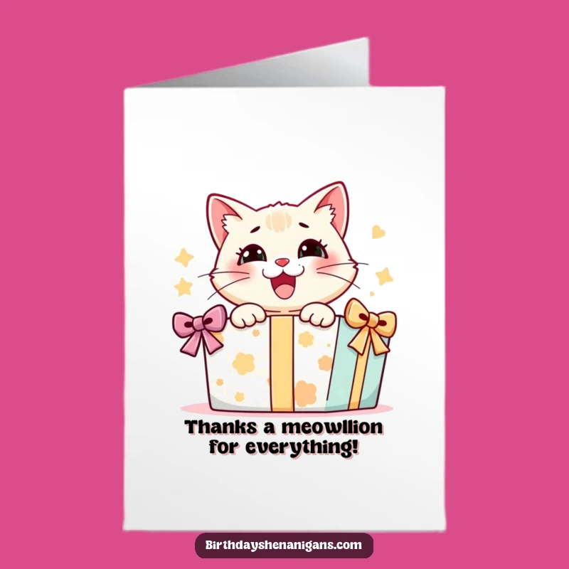 Free Printable Thank You Card: Cat's Gift Delight, Heartfelt Downloadable for Showing Appreciation