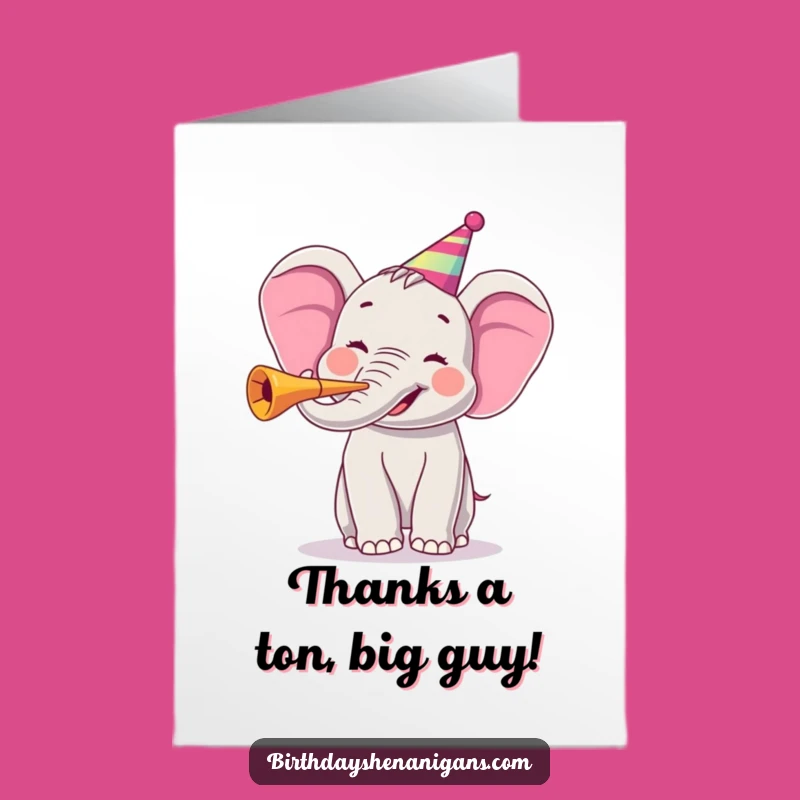 Free Printable Thank You Card: Joyful Elephant Horn for a Humorous Downloadable Gift