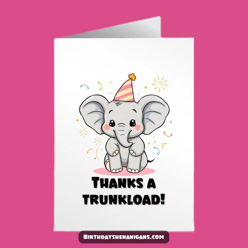 Free Printable Thank You Elephant Card: Popper Spray Gratitude Downloadable