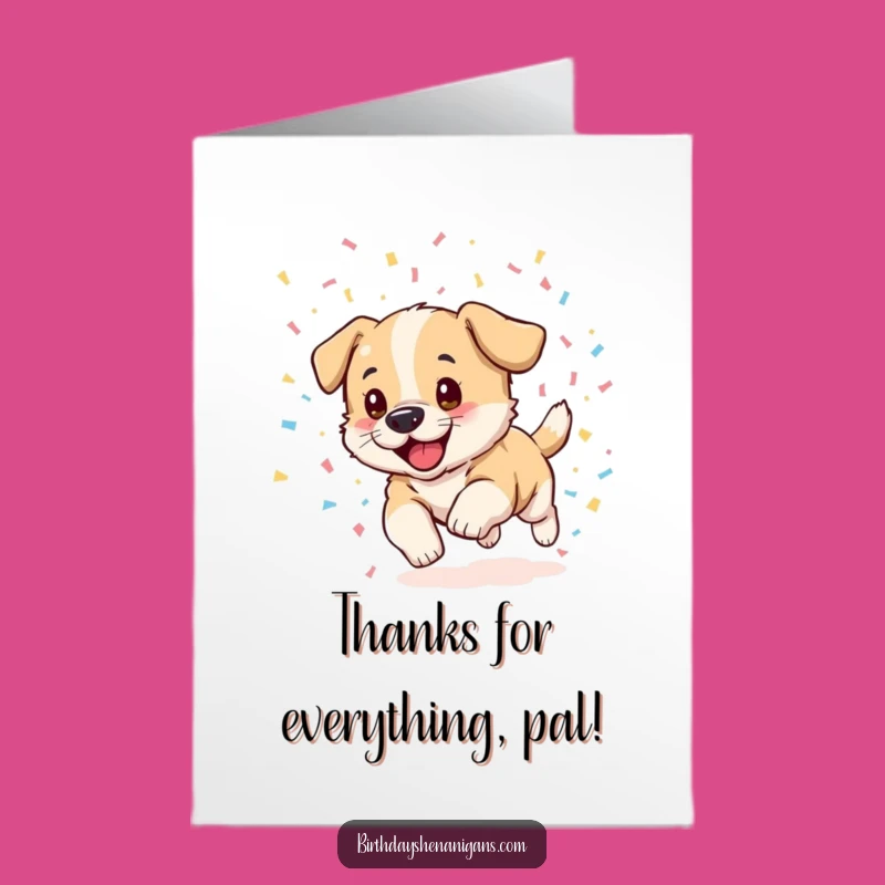Free Printable Puppy Thank You Card: Excited Confetti Chase for a Funny Downloadable Gift