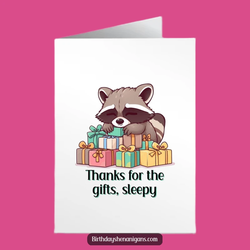 Free Printable Thank You Card: Sleepy Raccoon Gifts, Amusing Downloadable Greeting for Grateful Naps