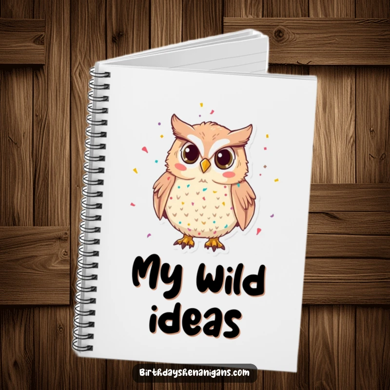 Funny Owl Notebook: A mischievous owl covered in confetti is ready to jot down party plans, a fun funny gift.