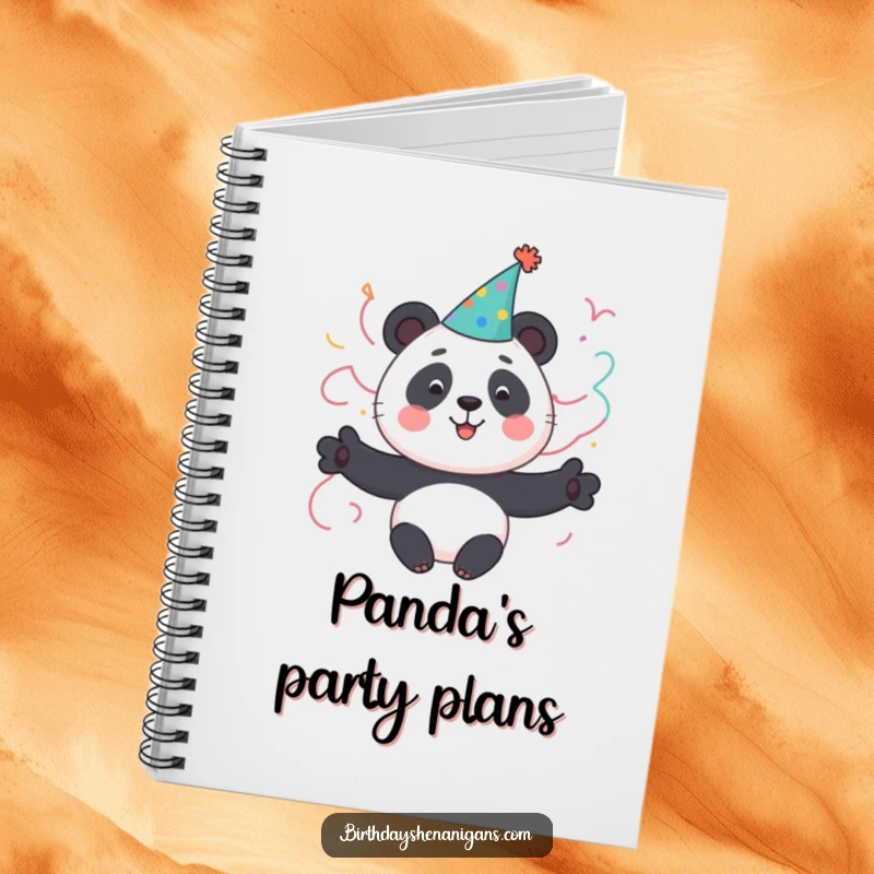 Funny Panda Notebook: A cute panda character in a party hat with streamers, perfect for notes, lists, and party planning.