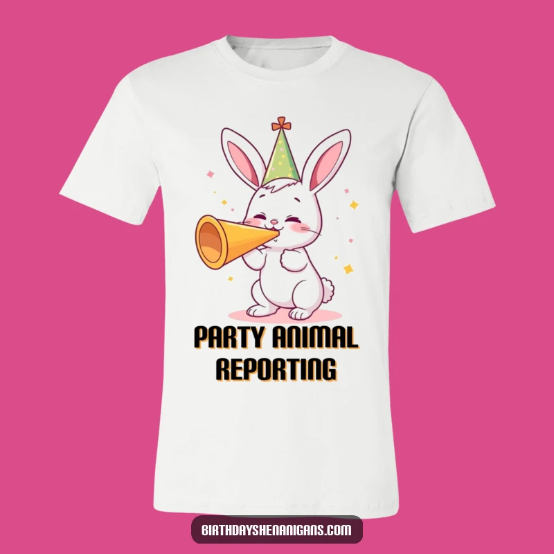 Funny Bunny Party Horn T-Shirt: Gleeful Animal Print, Comfy & Hilarious Birthday Outfit!
