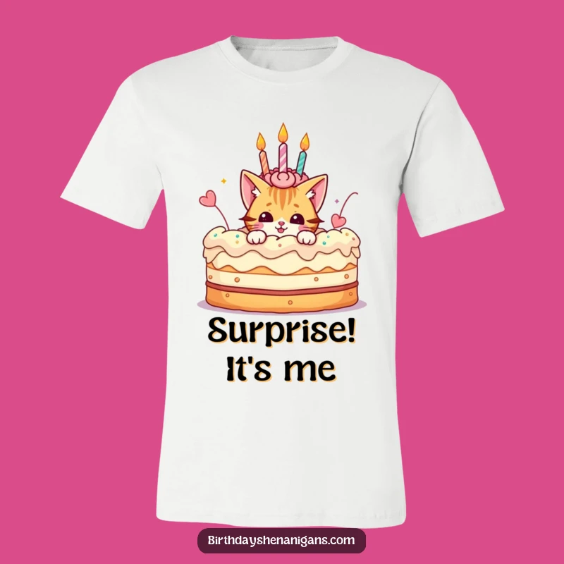 Funny Cat Birthday T-Shirt: Playful Character, Cake Peek, Fun Tee
