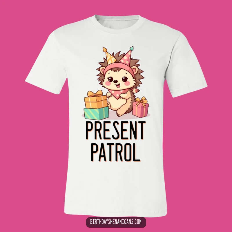 Funny Hedgehog Party Tee: Rolling Present T-Shirt, Hilarious Gift Idea!