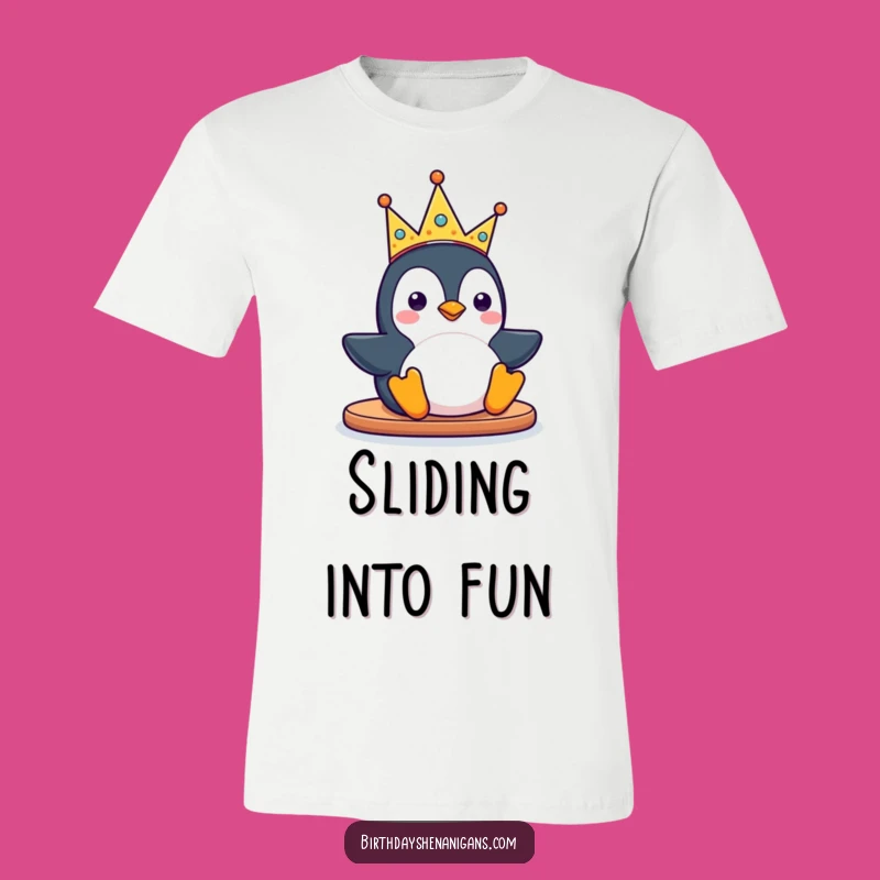 Funny Kawaii Penguin T-Shirt: Sliding Crown Adventure, a Hilarious Gift
