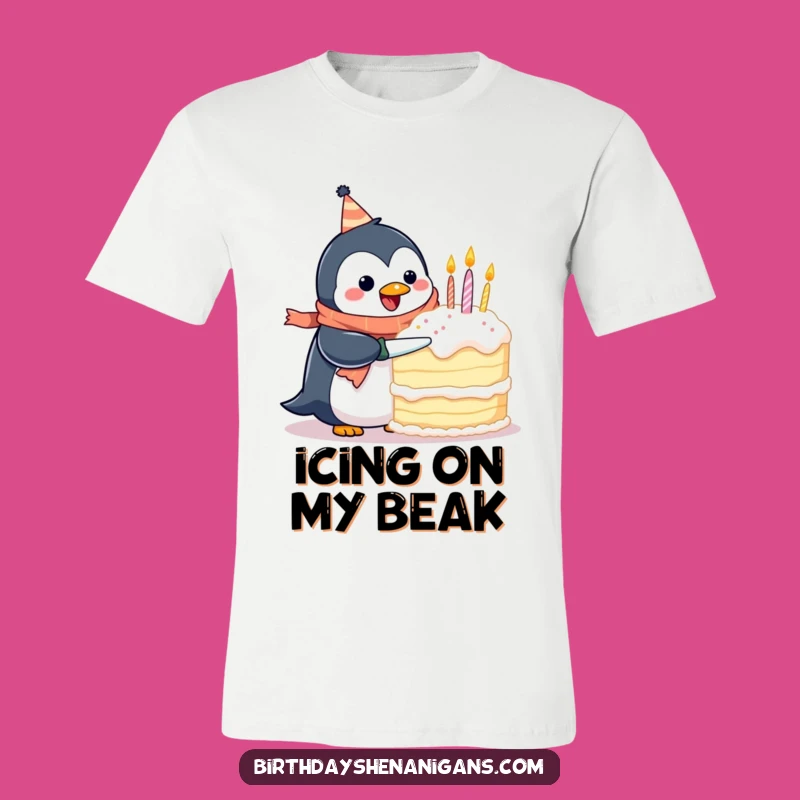 Funny Penguin Birthday Scarf T-Shirt: Cake Chaos, Comfy & Hilarious Birthday Tee!