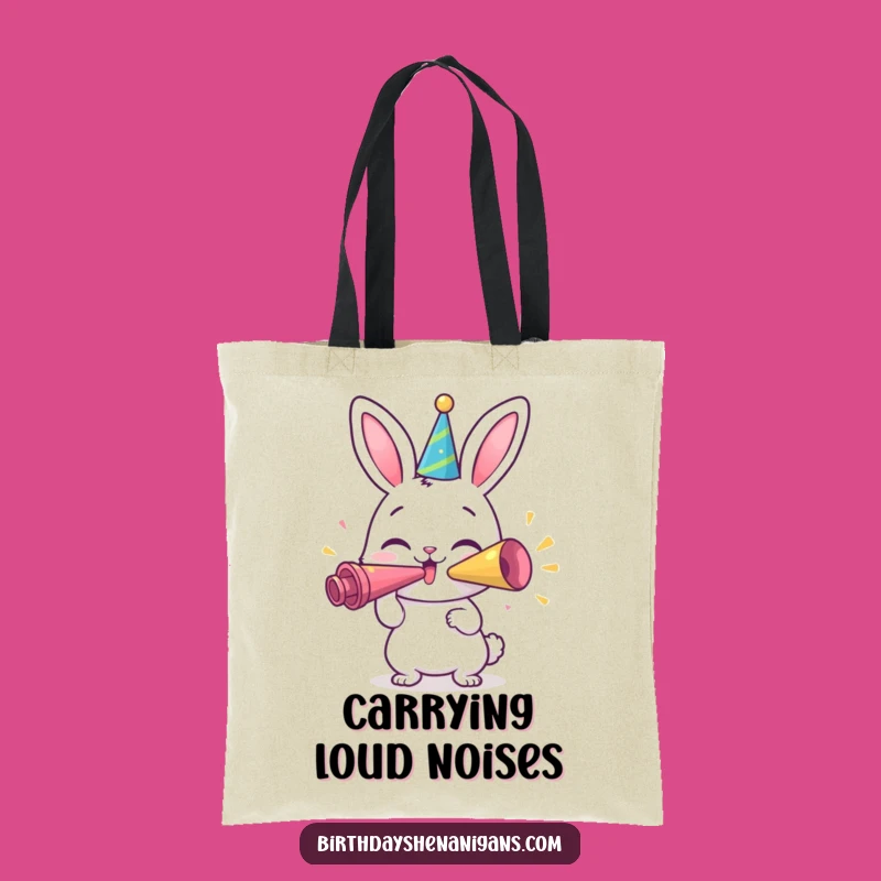 Funny Bunny Party Tote Bag: Happy Character Blows Horn - Handy Gift!