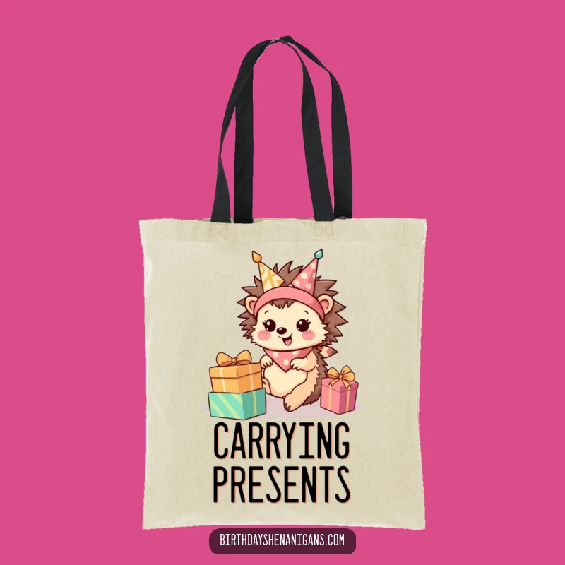 Funny Hedgehog Tote Bag: Rolling Present Canvas Bag, Great Gift!
