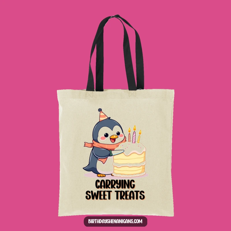 Funny Penguin Birthday Scarf Tote Bag: Carry Your Cake Joy, Perfect Funny Gift!