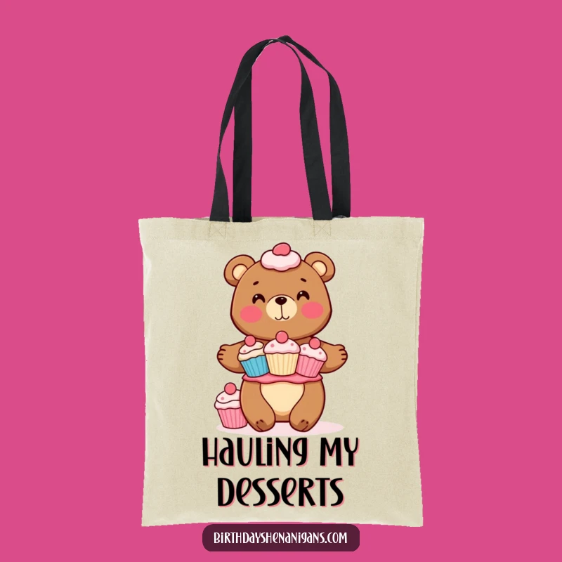 Funny Bear Cupcake Tote Bag: Cheerful Baker Balancing Treats, Carry Sweetness!