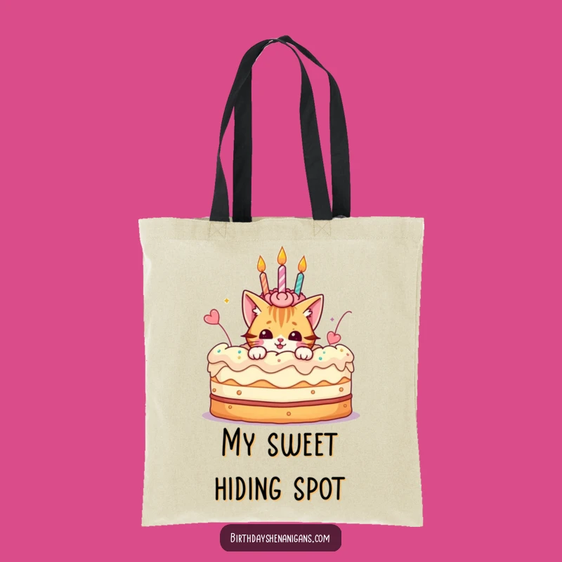 Funny Cat Birthday Tote Bag: Playful Peek, Cake Design, Handy Gift