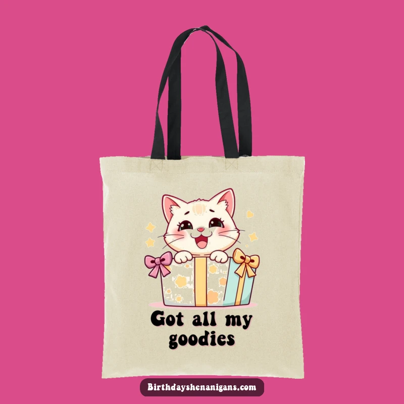 Funny Cat Present Tote Bag: Delighted Kitty Opening Gift, Stylish & Funny!