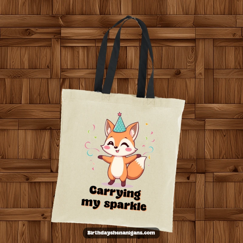 Funny Fox Tote Bag: Cheerful character dances with streamers, a stylish and humorous accessory.