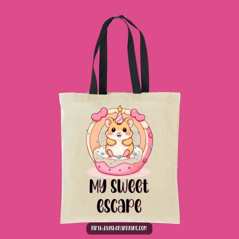 Funny Kawaii Hamster Tote Bag - Rolling Birthday Cake Adventure
